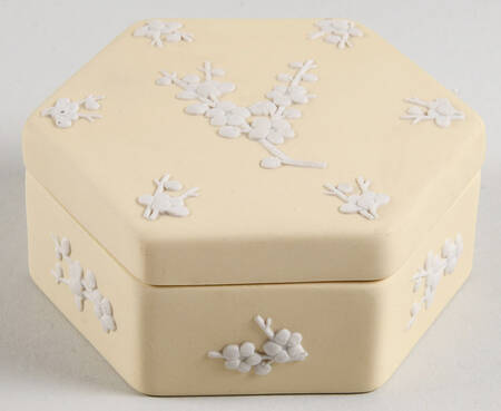 Cream Color on Primrose Jasperware Hexagonal Box & Lid