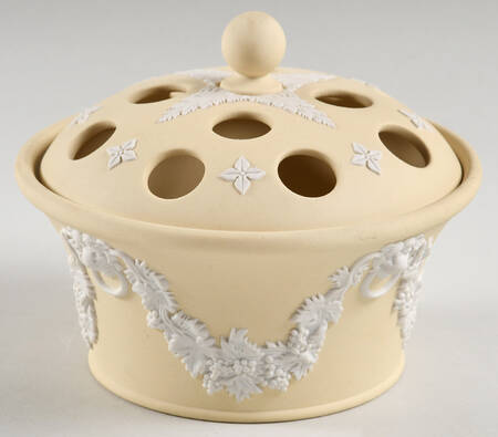 Cream Color on Primrose Jasperware Flower Basket with Frog
