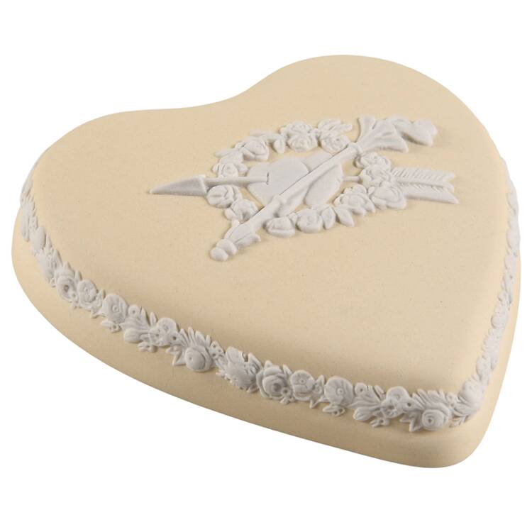 Cream Color on Primrose Jasperware Small Heart Shape Box-Lid