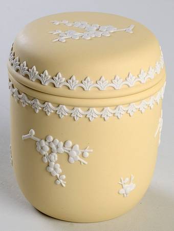 Cream Color on Primrose Jasperware Match Holder with Lid