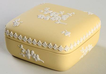 Cream Color on Primrose Jasperware Square Box & Lid