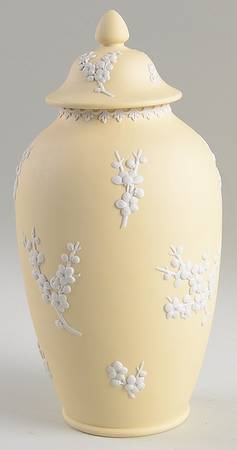 Cream Color on Primrose Jasperware Vase/Urn & Lid