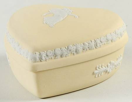Cream Color on Primrose Jasperware Small Heart Shape Box & Lid