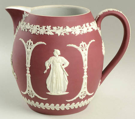 Cream Color on Crimson Jasperware 64 Oz Orange Jug