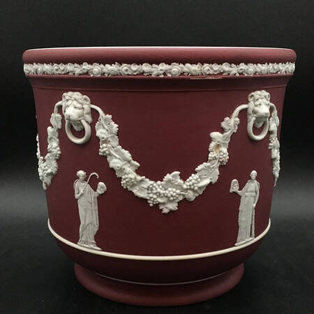 Cream Color on Crimson Jasperware #317 6" Jardiniere
