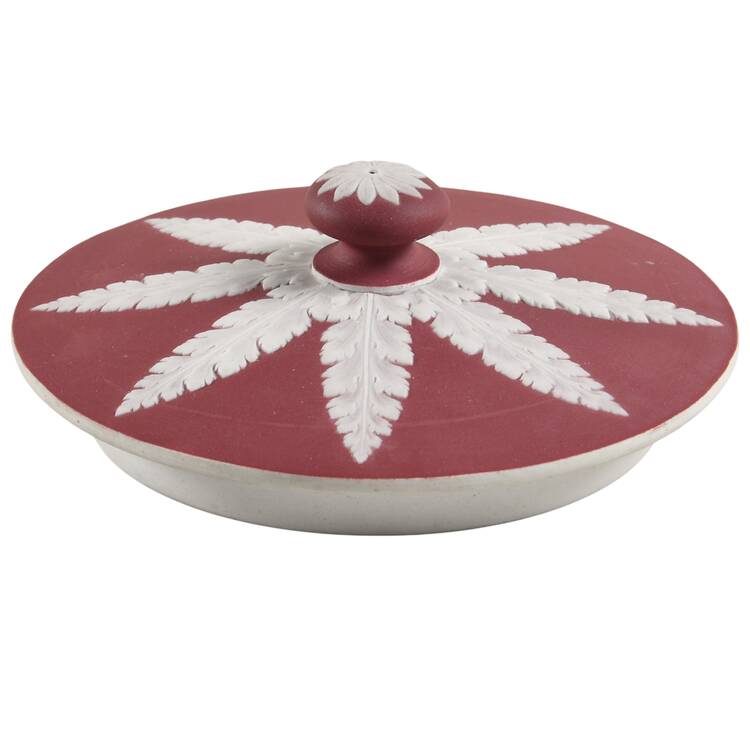 Cream Color on Crimson Jasperware Lid for 4" Round Bon Bon