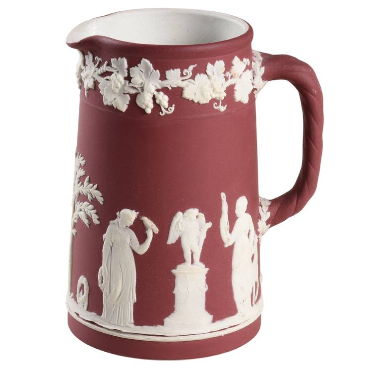 Cream Color on Crimson Jasperware Medium Trojan Jug