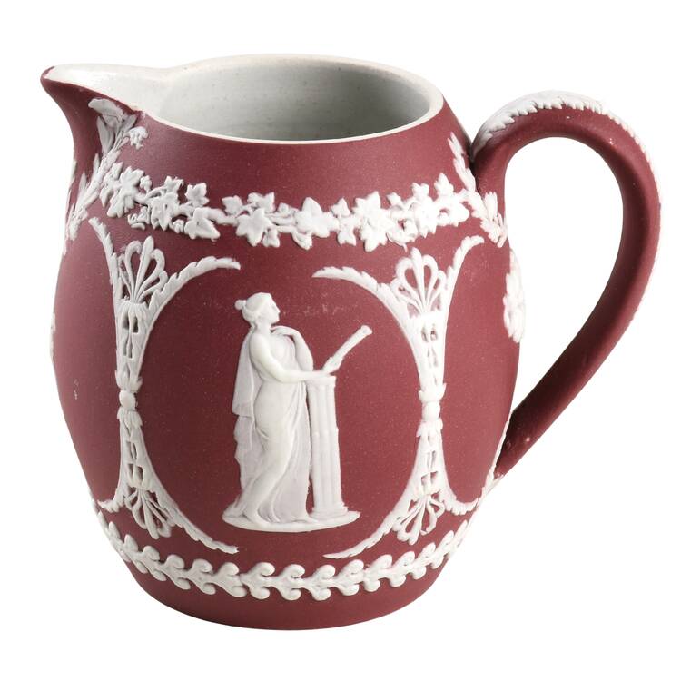 Cream Color on Crimson Jasperware 6 Oz Orange Jug