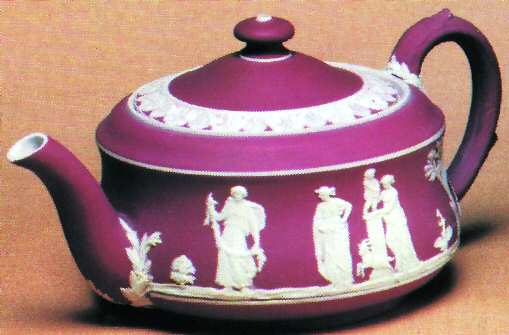 Cream Color on Crimson Jasperware Teapot & Lid