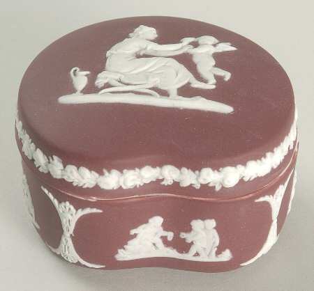 Cream Color on Crimson Jasperware Bean Box & Lid