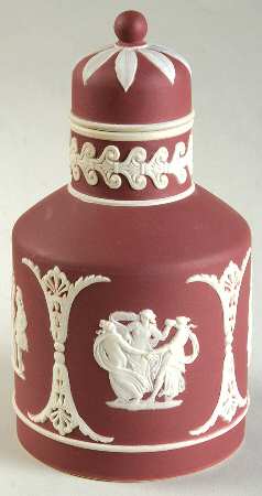 Cream Color on Crimson Jasperware Teapoy & Lid