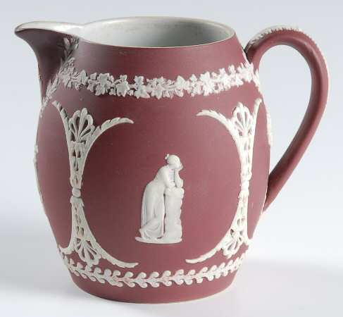 Cream Color on Crimson Jasperware 16 Oz Orange Jug
