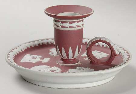 Cream Color on Crimson Jasperware Candleholder