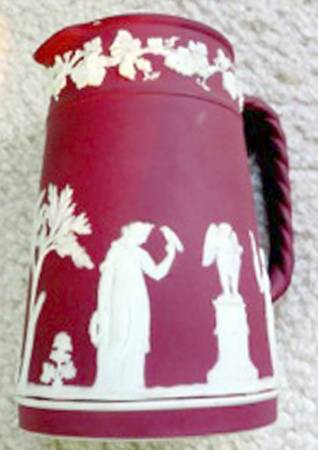 Cream Color on Crimson Jasperware Large Trojan Jug