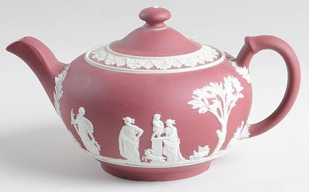 Cream Color on Crimson Jasperware Mini Teapot & Lid