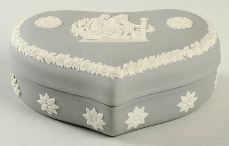 Cream Color on Grey Jasperware 5" Heart Shape Box & Lid