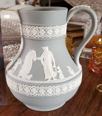 Cream Color on Grey Jasperware 5" Etruscan Jug