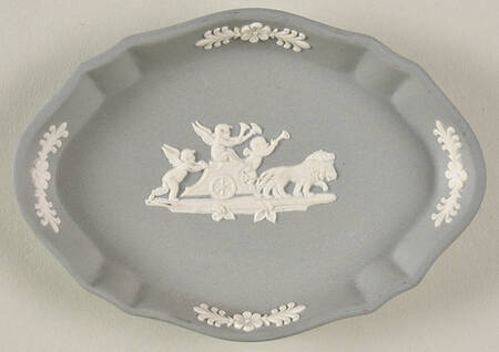 Cream Color on Grey Jasperware Silver Tray