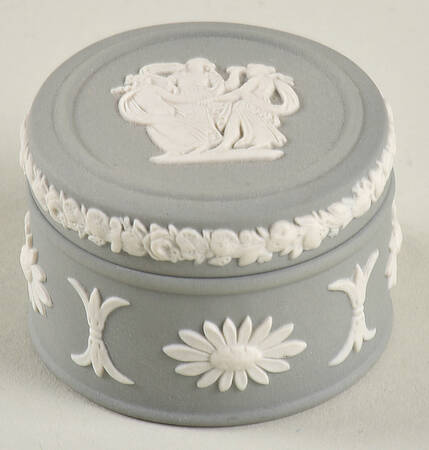 Cream Color on Grey Jasperware Miniature Round Box