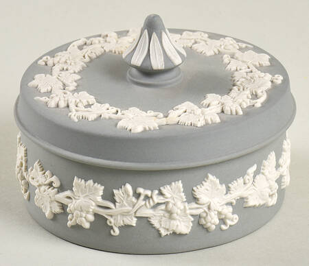 Cream Color on Grey Jasperware Small Spiked Knob Box