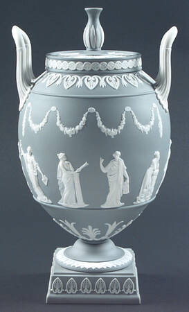 Cream Color on Grey Jasperware Muses Urn Vase