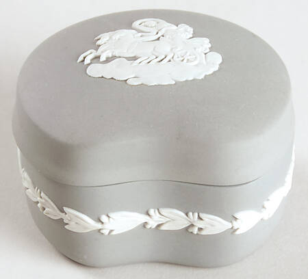 Cream Color on Grey Jasperware Bean Box & Lid