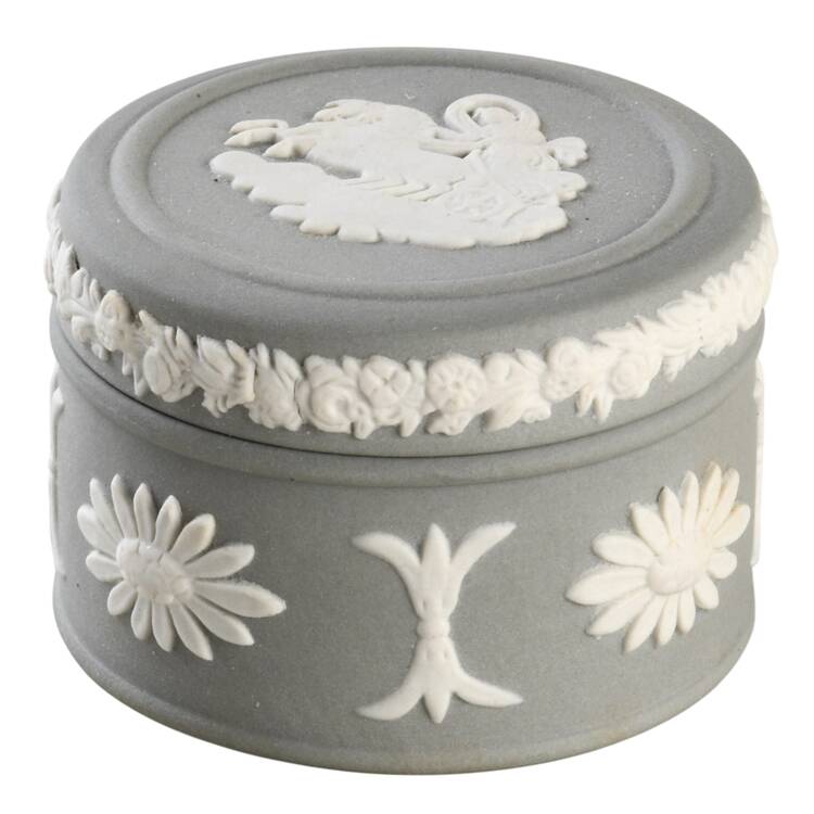 Cream Color on Grey Jasperware Miniature Round Box