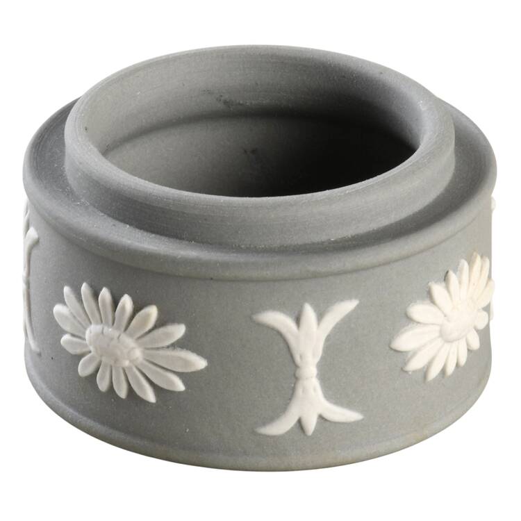 Cream Color on Grey Jasperware Miniature Round Box No Lid