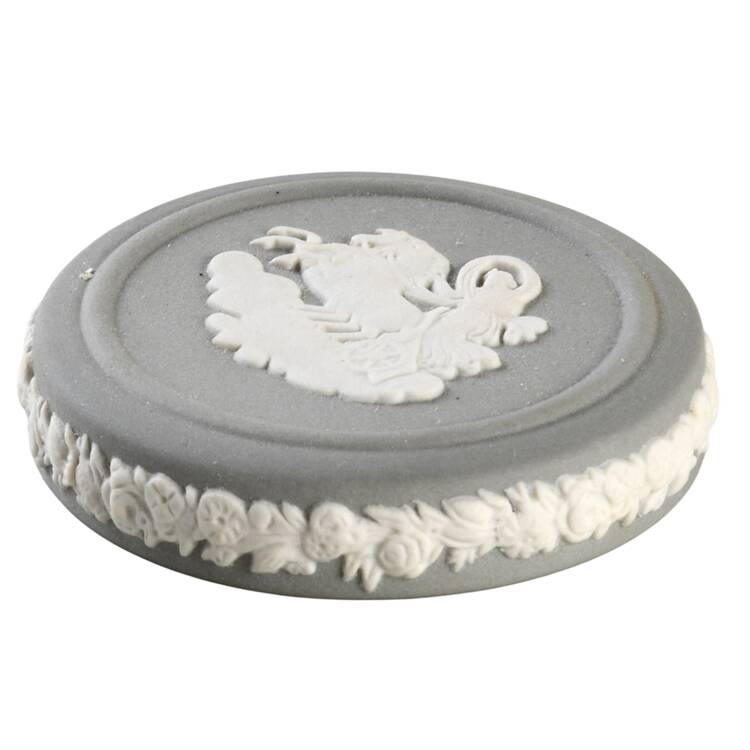 Cream Color on Grey Jasperware Lid for Miniature Round Box