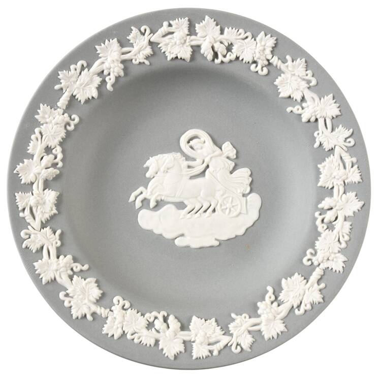 Cream Color on Grey Jasperware 4" Round Tray