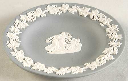 Cream Color on Grey Jasperware 4" Round Tray