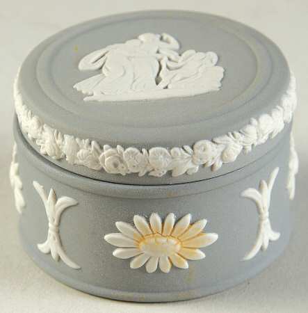 Cream Color on Grey Jasperware Miniature Round Box