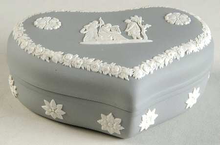 Cream Color on Grey Jasperware 5" Heart Shape Box & Lid