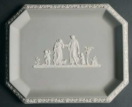Cream Color on Grey Jasperware 10" Comb Tray