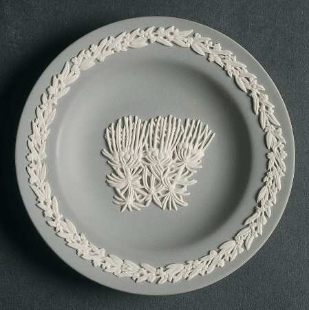 Cream Color on Grey Jasperware 4" Round Tray