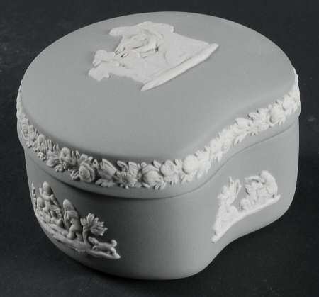 Cream Color on Grey Jasperware Bean Box & Lid