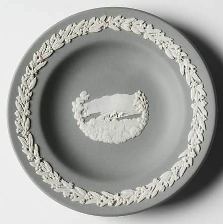 Cream Color on Grey Jasperware Round Landmark Tray