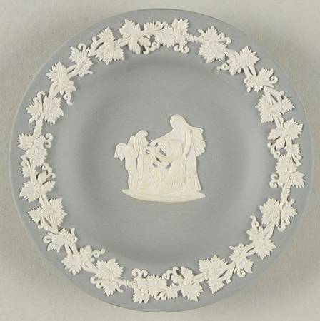 Cream Color on Grey Jasperware 4" Round Tray