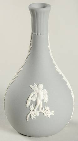 Cream Color on Grey Jasperware Seasons Bud Vase