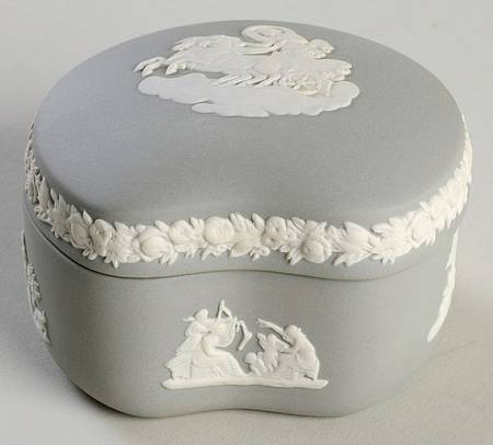 Cream Color on Grey Jasperware Bean Box & Lid