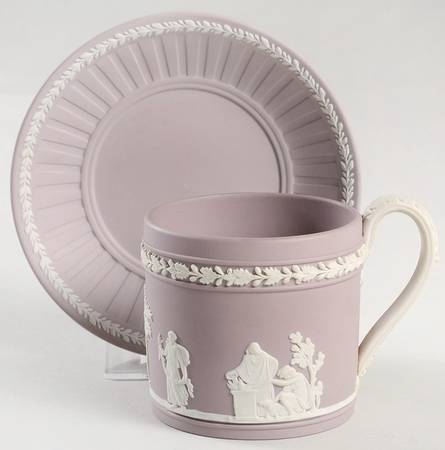 Cream Color on Lilac Jasperware Flat Cup & Saucer Set