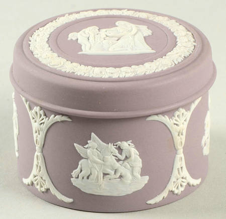 Cream Color on Lilac Jasperware Miniature Round Box