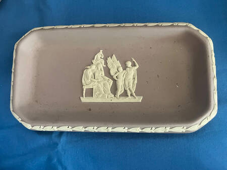 Cream Color on Lilac Jasperware 6" Oblong Tray