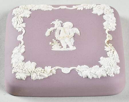 Cream Color on Lilac Jasperware Lid for Square Box