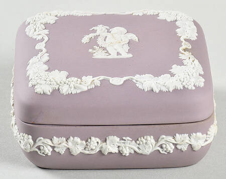 Cream Color on Lilac Jasperware Square Box with Lid