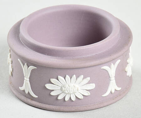 Cream Color on Lilac Jasperware Miniature Round Box No Lid
