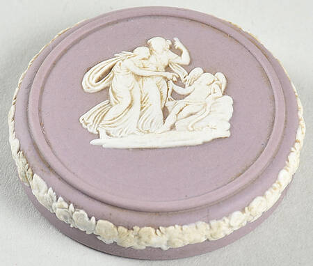 Cream Color on Lilac Jasperware Lid for Miniature Round Box