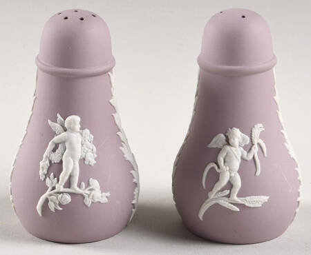 Cream Color on Lilac Jasperware Salt & Pepper Set