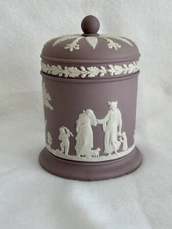 Cream Color on Lilac Jasperware Olympus Jar & Lid