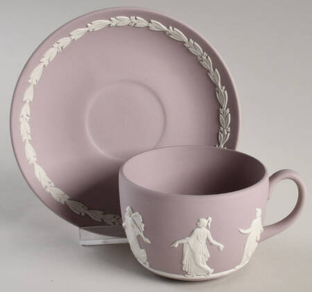 Cream Color on Lilac Jasperware Flat Cup & Saucer Set